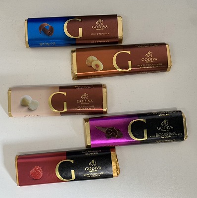 ■GODIVA　スモールGバー【ミルク・ミルクヘーゼルナッツ・ミルクマカダミア・ダークラズベリー・85％ダークガナッシュ】※賞味期限最短2023年5月5日