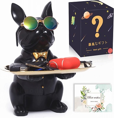 皿を捧げる犬さん 置物