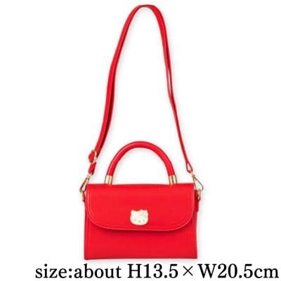 [Red] Hello Kitty Long Strap Shoulder Plate Bag with Handle