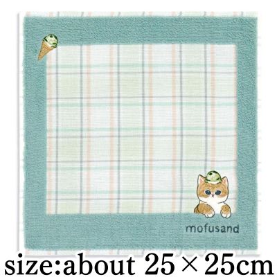 [Green] mofusand Towel Handkerchief ~Ice Cream Cat~